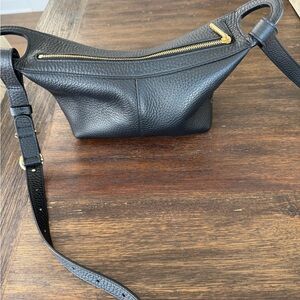 Black Leather Crossbody Bag with Gold Accents